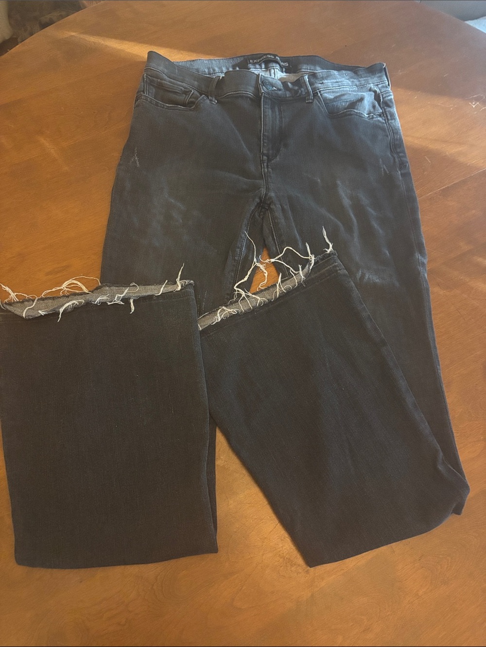 Express Washed Black Frayed Raw Hem '70s Flare Jeans - Size 12